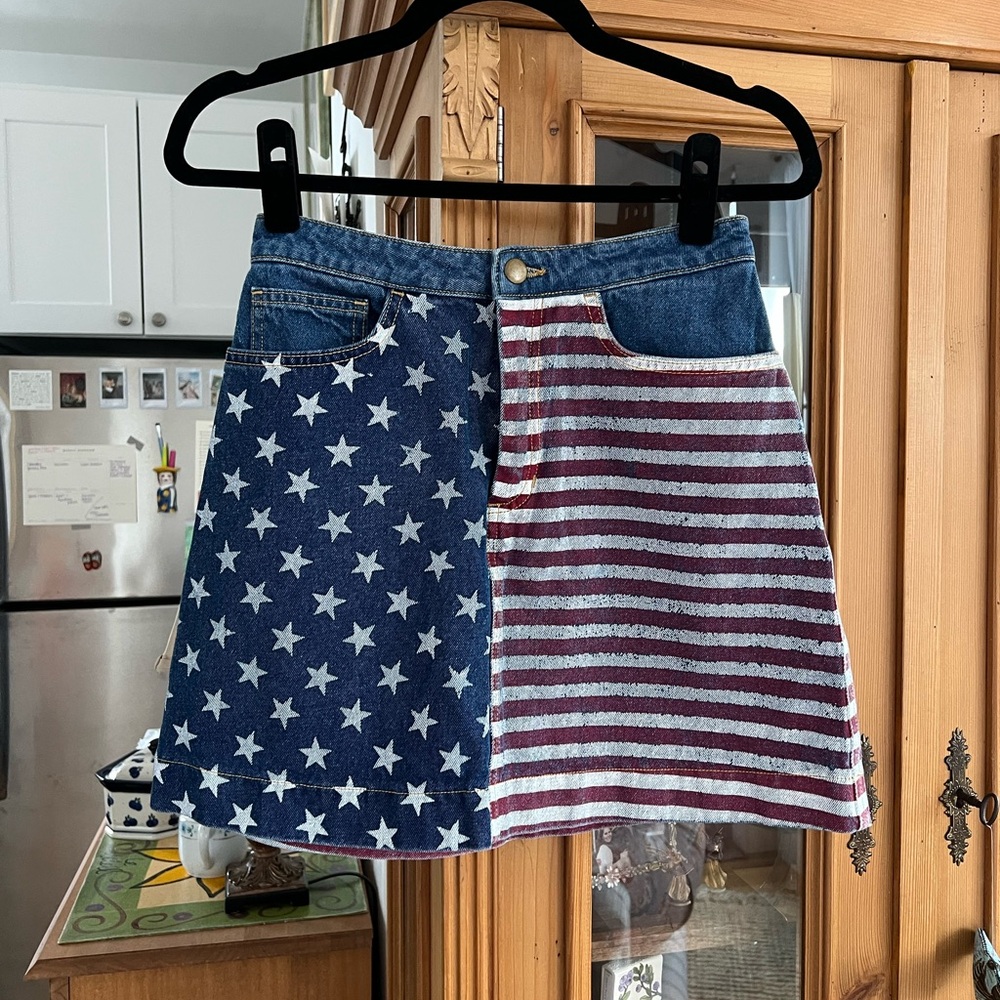 American Apparel Blue and Red Star Stripe Mini Skirt